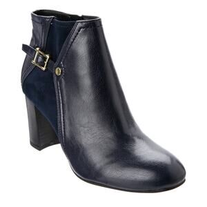 Franco Sarto Boots Womens 8.5 M Dante Ankle Bootie Dark Blue Leather Block Heels